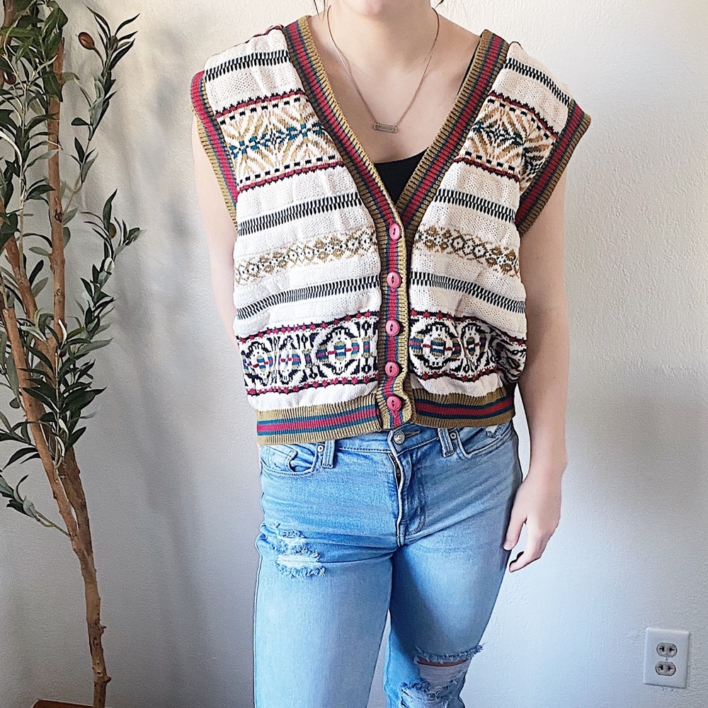 Vintage 80’s grandpa knit sweater vest 5 button styling